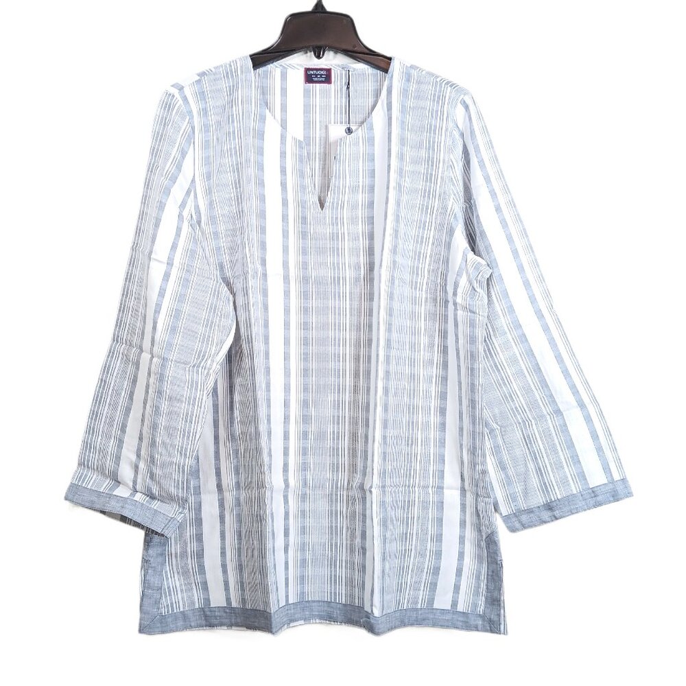 UNTUCKit Boho Tunic Womens 18 White Blue Stripe 100% Cotton Romagana Blouse New